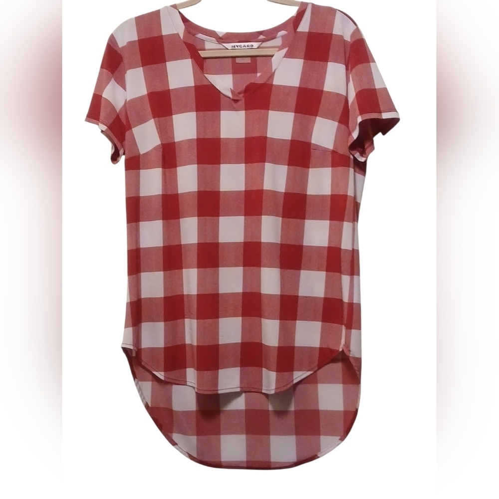 Peter Nygard- NWT, Red & White Checkered Short Sleeve Top, V-Neck, Size Small - Picture 4 of 10
